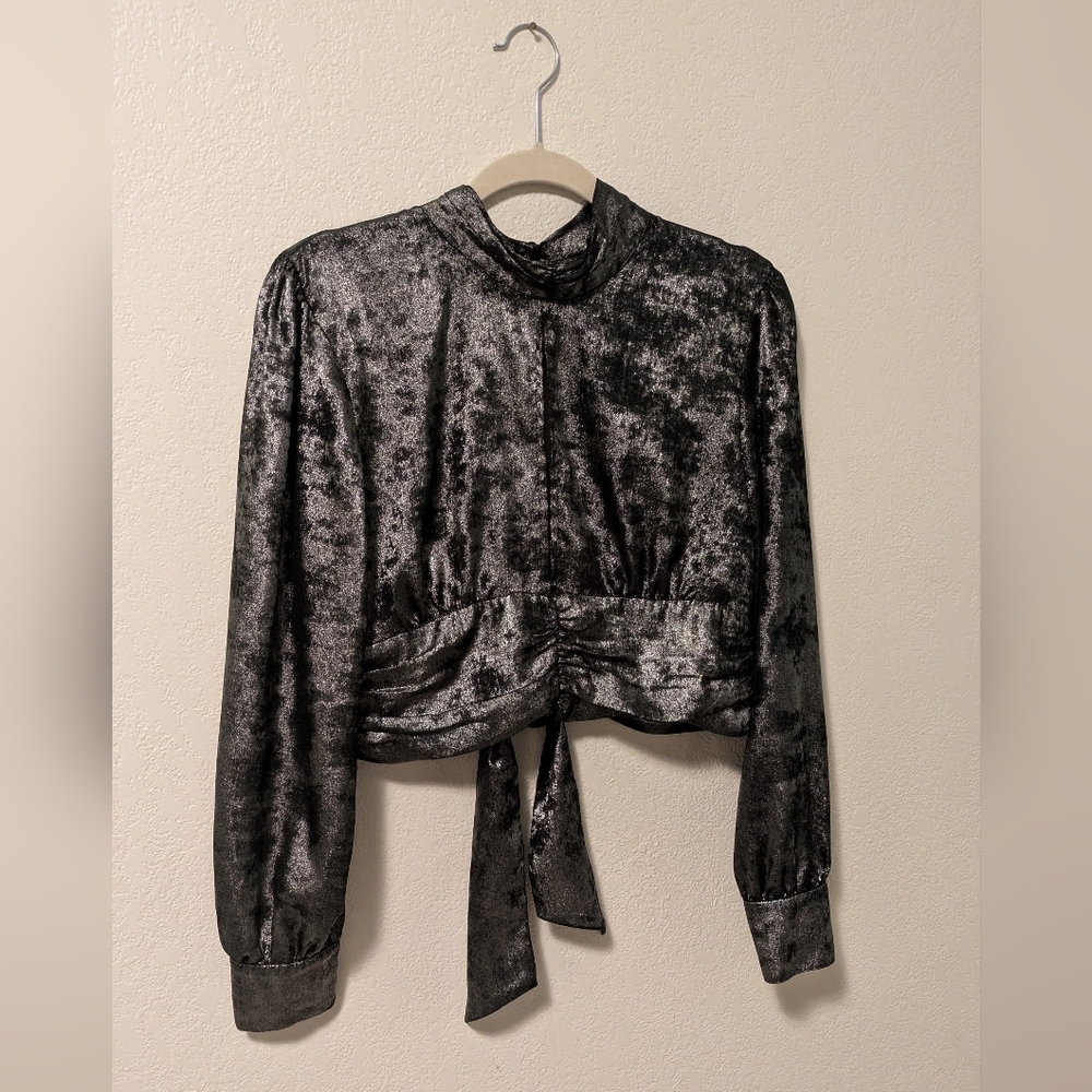 Top Shop Shimmering Black Long Sleeve Top - Picture 3 of 6